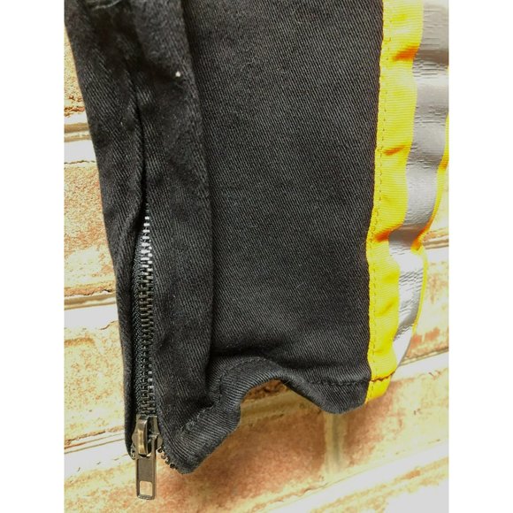 KDNK Men's Sz 32 Stretch Destroyed Knee, Ankle Zip, Black w/Orange Stripe & Draw - Picture 3 of 8